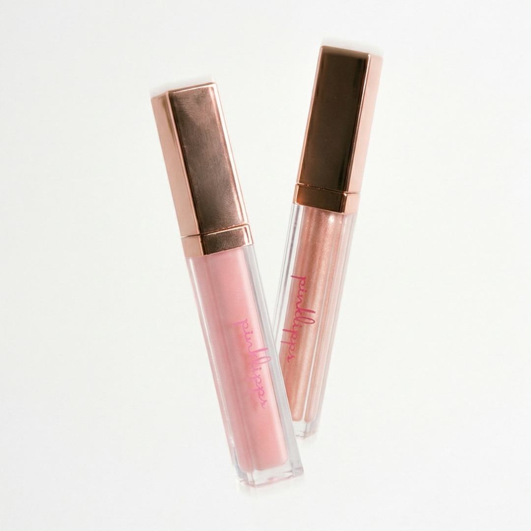 Pink Lipps Lip Gloss Duo: ‘Aglow’ sheer shimmer and ‘Star’ bold sparkle gloss