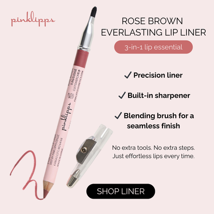 Rose brown lip liner with blending brush and sharpener. 3 in 1 lip essential.