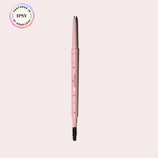 Pink Lipps Brow’d Up Brow Pencil ultra-slim pencil and spoolie dual-ended on clean white background – vegan, cruelty-free from ipsy