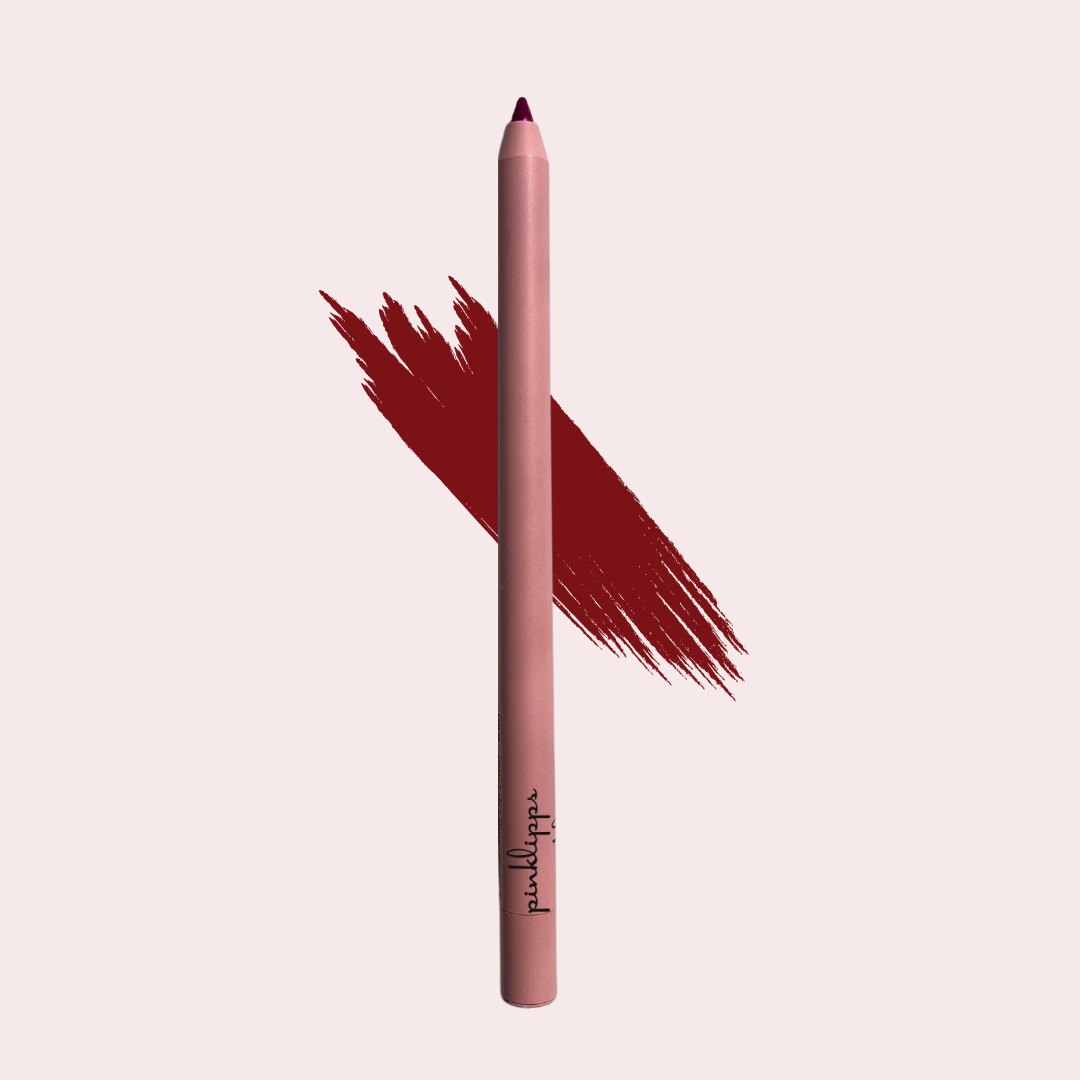 Pink Lipps Everlasting 'Burgundy' Lip Liner with swatch on white background – rich shade showcasing burgundy