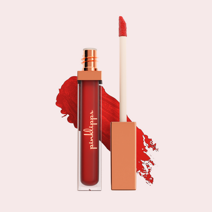 Pink Lipps Everlasting Matte Liquid Lipstick Cherry Bomb on white background – showing vibrant red pigmented shade