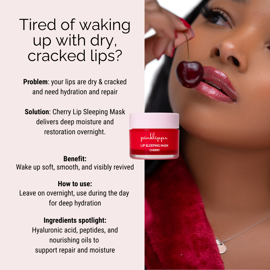 Ad about Cherry Lip Sleeping Mask. Tired of waking up with dry and cracked lips.
