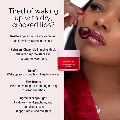 Ad about Cherry Lip Sleeping Mask. Tired of waking up with dry and cracked lips.