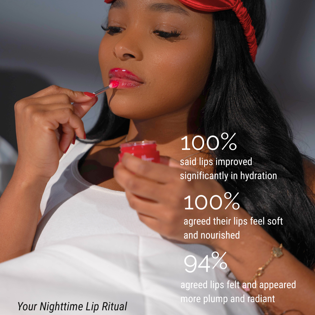 cherry lip sleeping mask in bed