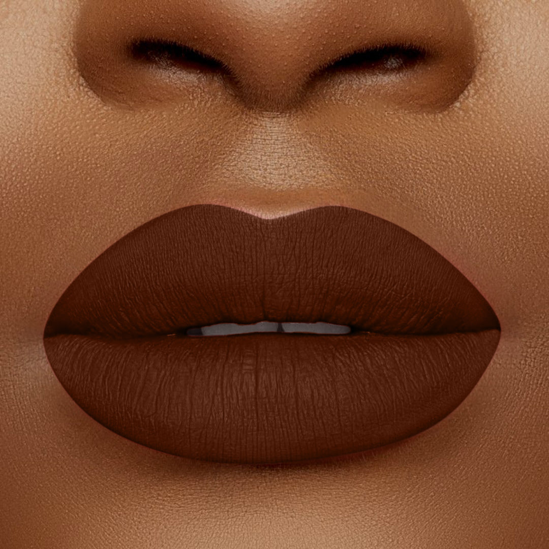 Close up of Pink Lipps Everlasting Matte Liquid Lipstick Don on lips for medium to deep skin tone