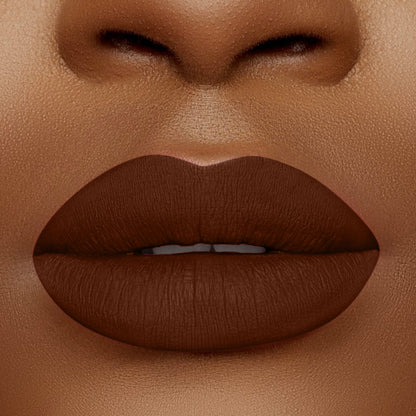 Close up of Pink Lipps Everlasting Matte Liquid Lipstick Don on lips for medium to deep skin tone