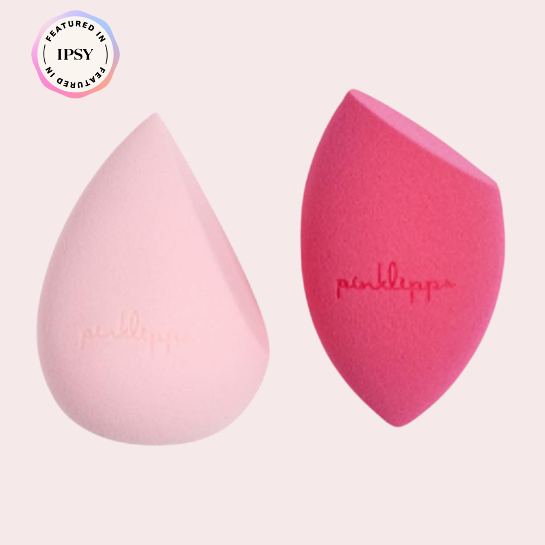 Pink Lipps Flawless Sponge Set duo of latex-free blending sponges on white background – large sponge + precision sponge for multi-step flawless finish.