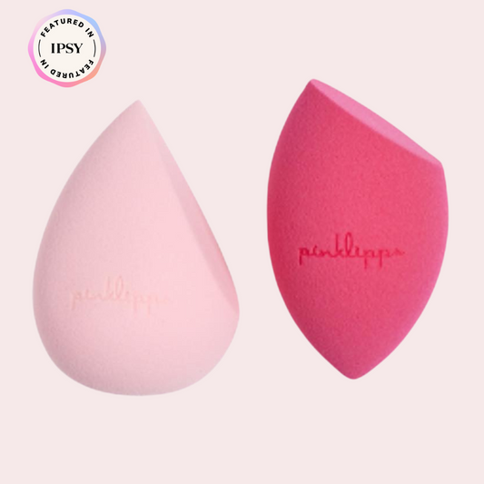 Pink Lipps Flawless Sponge Set duo of latex-free blending sponges on white background – large sponge + precision sponge for multi-step flawless finish.