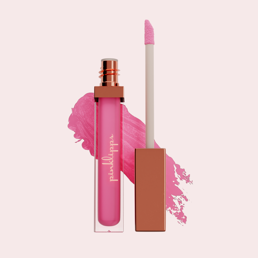 Pink Lipps Everlasting Matte Liquid Lipstick Kiss Me on white background – showing vibrant pink pigmented shade