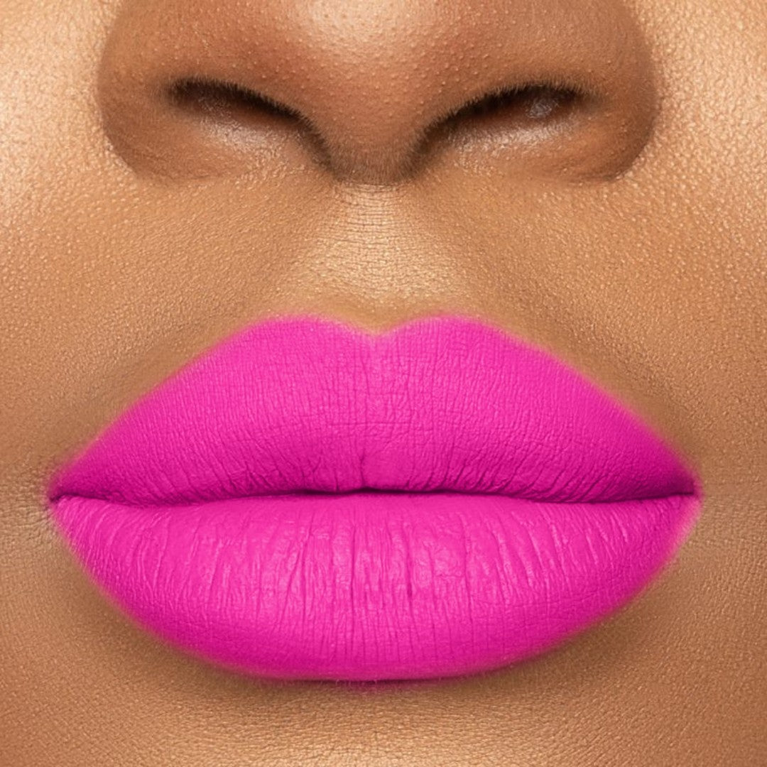 Close up of Pink Lipps Everlasting Matte Liquid Lipstick Lookin' Like A Million on lips for fair to medium skin tone