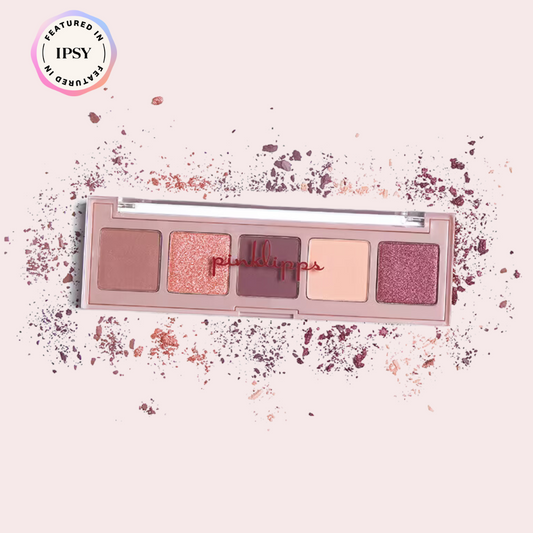 Pink Lipps Mauve Me Fall Eyeshadow Palette front view on white background – five mauve- and rose-toned shades in matte and shimmer finishes from Ipsy