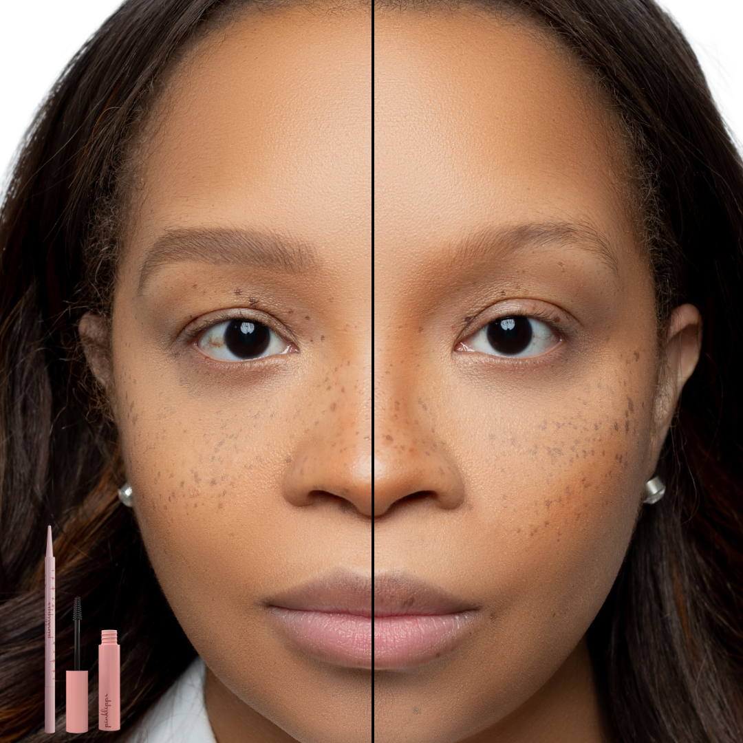 Application of Brow’d Up Brow Pencil shade ‘Medium Brown’ on light skin tone – warm chocolate brown for inclusive melanin tones.