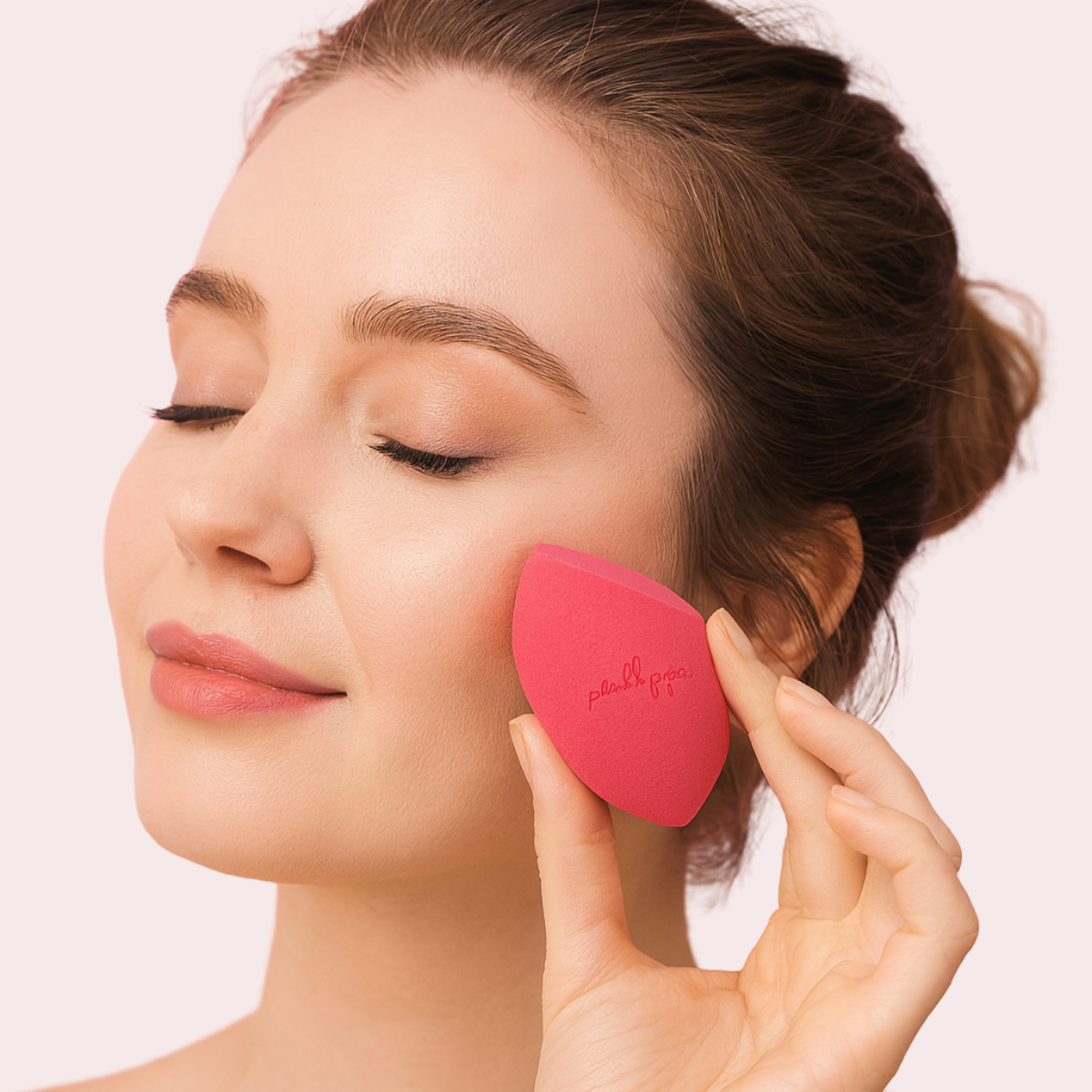 Model using Pink Lipps Flawless makeup sponge on her face - made for all skin tones