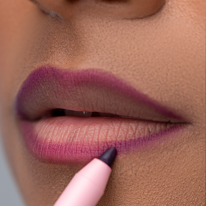 Lip model of Pink Lipps Everlasting 'Plum' Lip Liner showcasing plum on melanin skin tone and lips