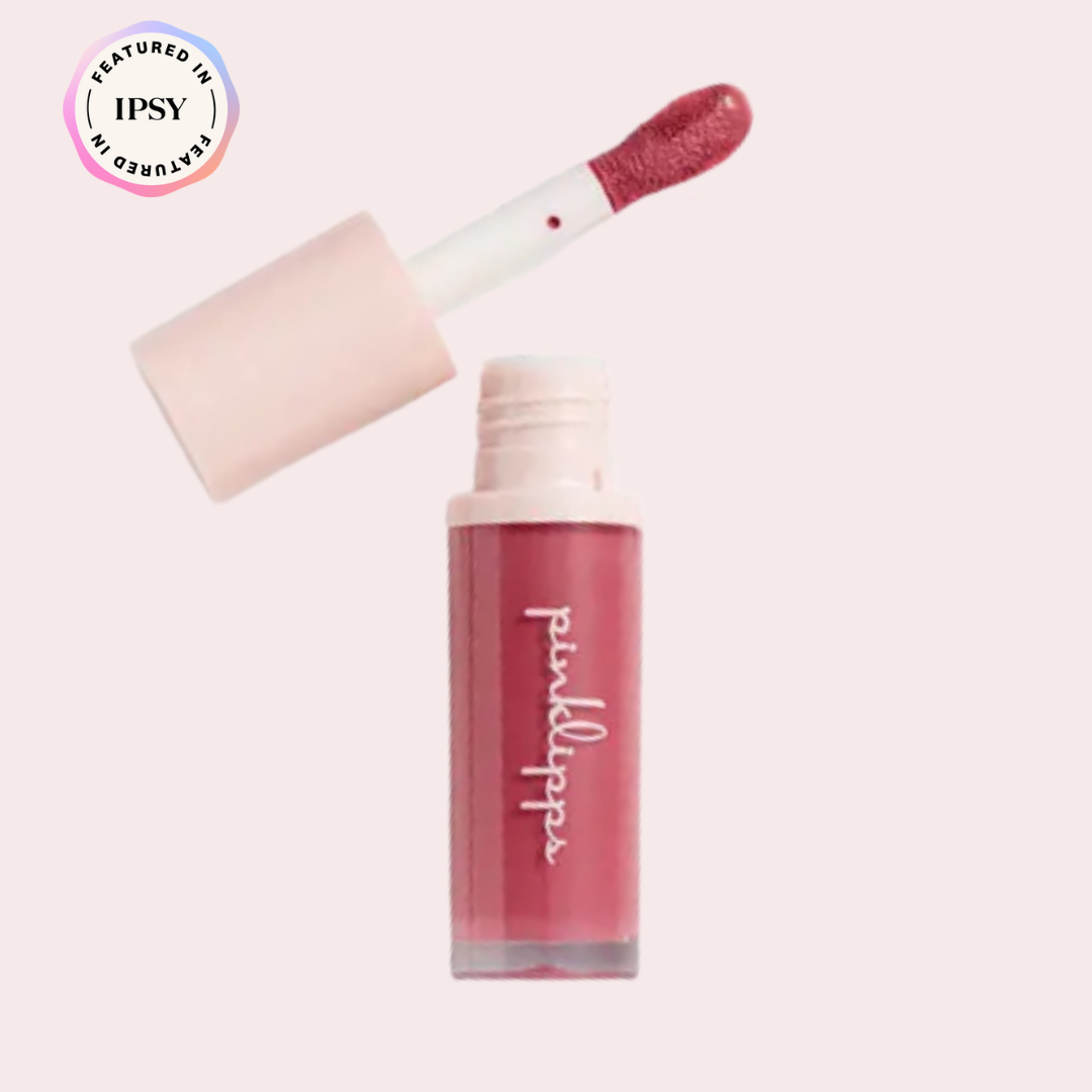 Pink Lipps Everlasting Liquid Blush in mauve pink shade Rare, on white background – with light pink cap with IPSY logo 