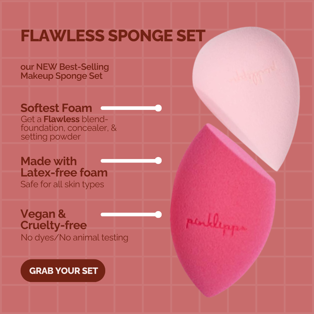 Close-up of Flawless Sponge Set showing the large sponge side and pointed precision sponge side – vegan, cruelty-free foam texture visible.