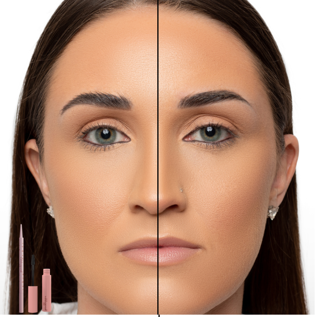 Application of Brow’d Up Brow Pencil shade ‘Soft Black’ on fair skin tone – dark for inclusive tones.
